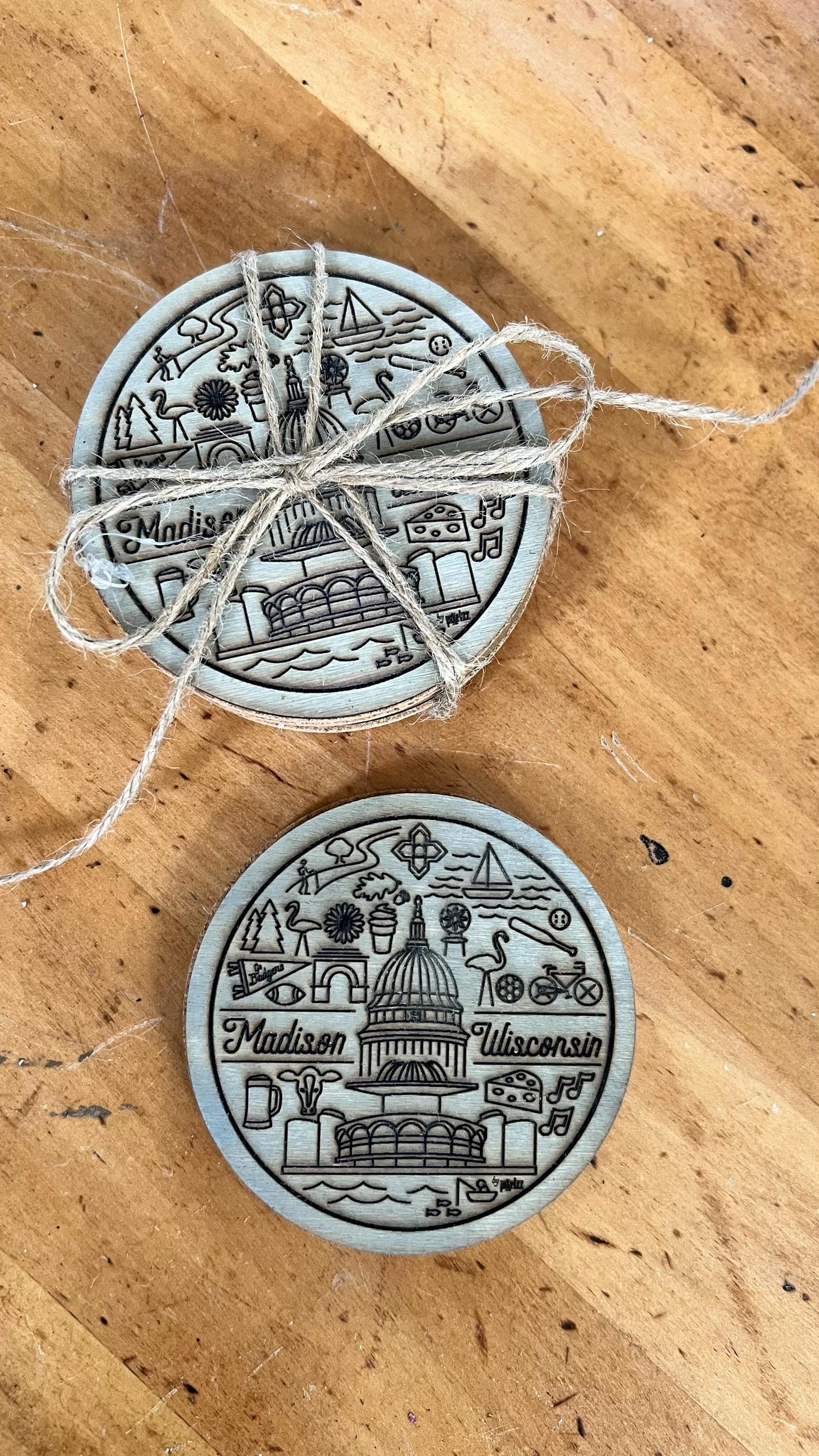 Madison Wisconsin Line Icons Coaster