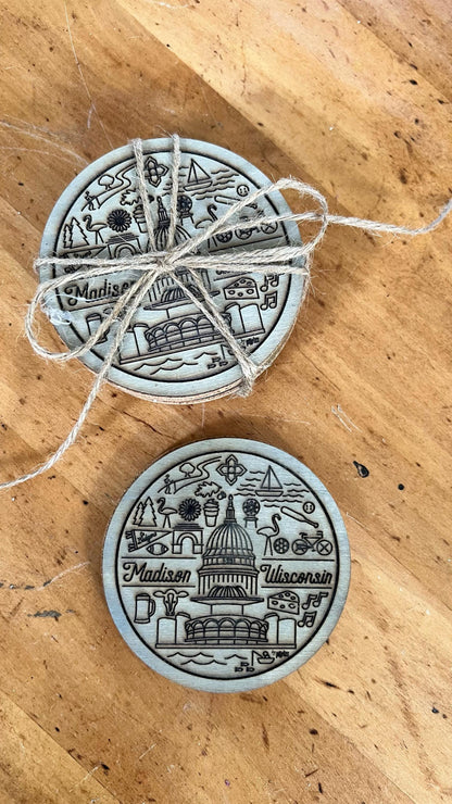 Madison Wisconsin Line Icons Coaster
