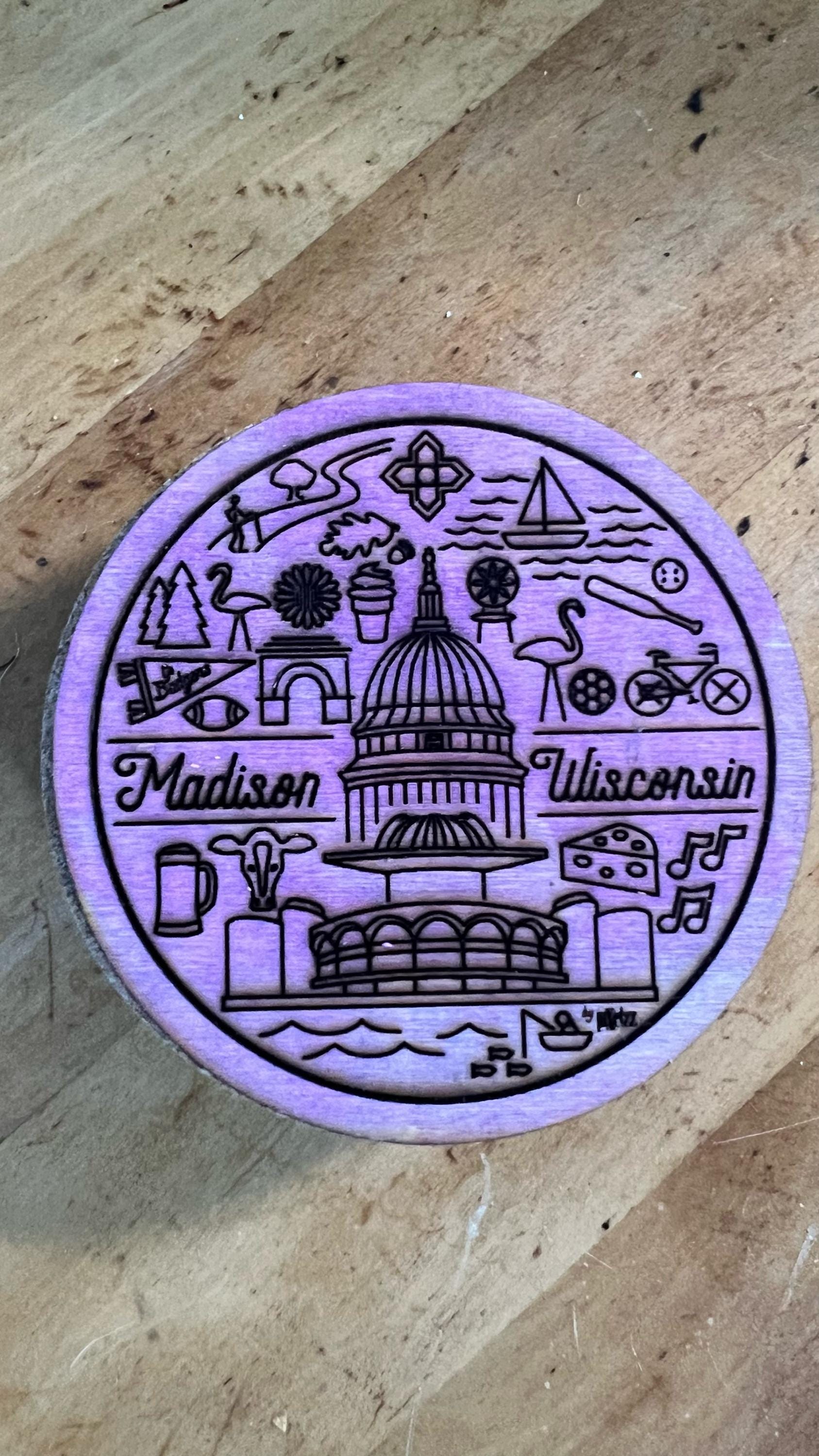 Madison Wisconsin Line Icons Coaster