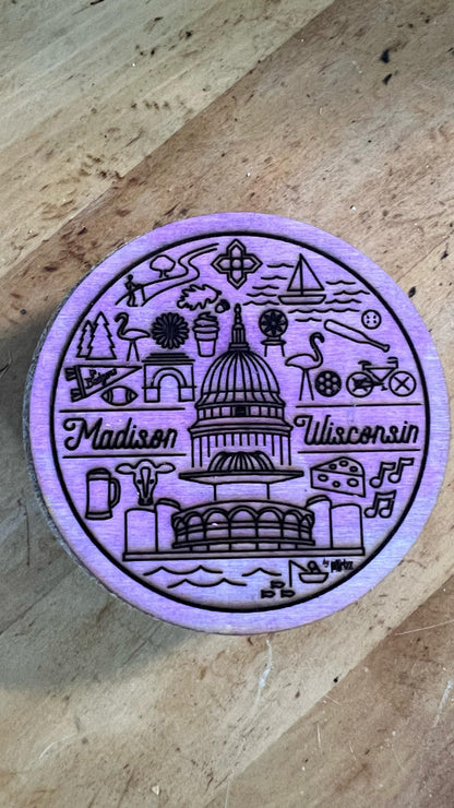 Madison Wisconsin Line Icons Coaster