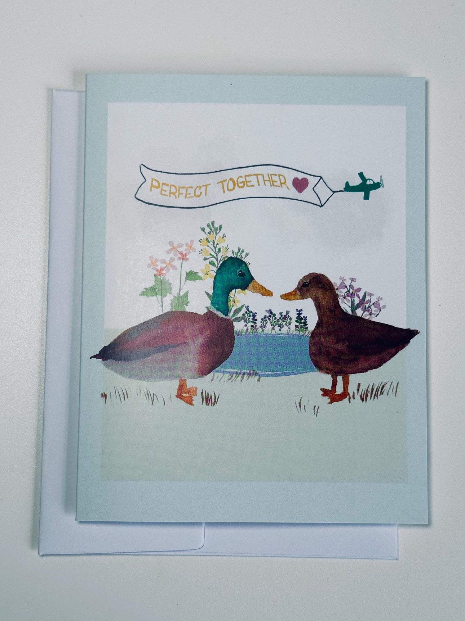 Mallard Ducks Anniversary Card, Watercolor Couple, Blank Greeting Card, Show your love