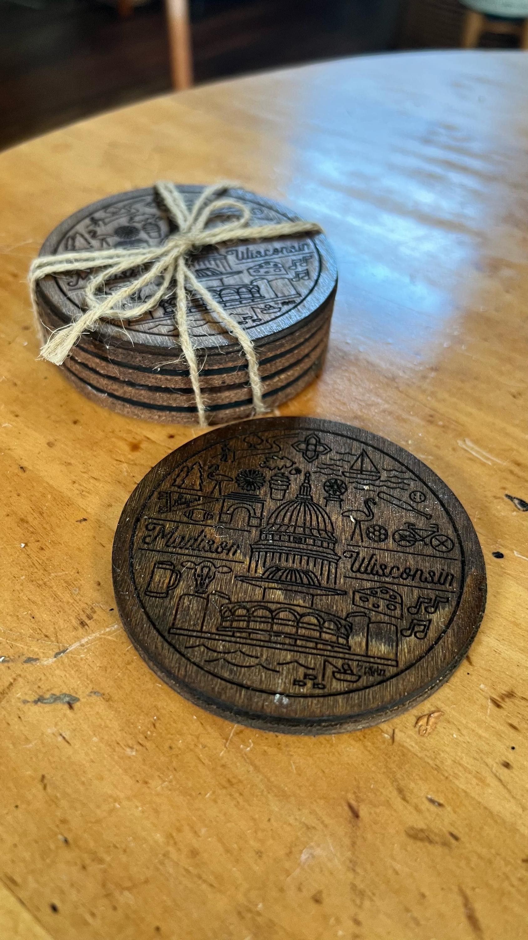 Madison Wisconsin Line Icons Coaster