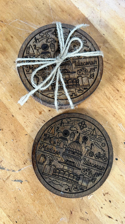 Madison Wisconsin Line Icons Coaster