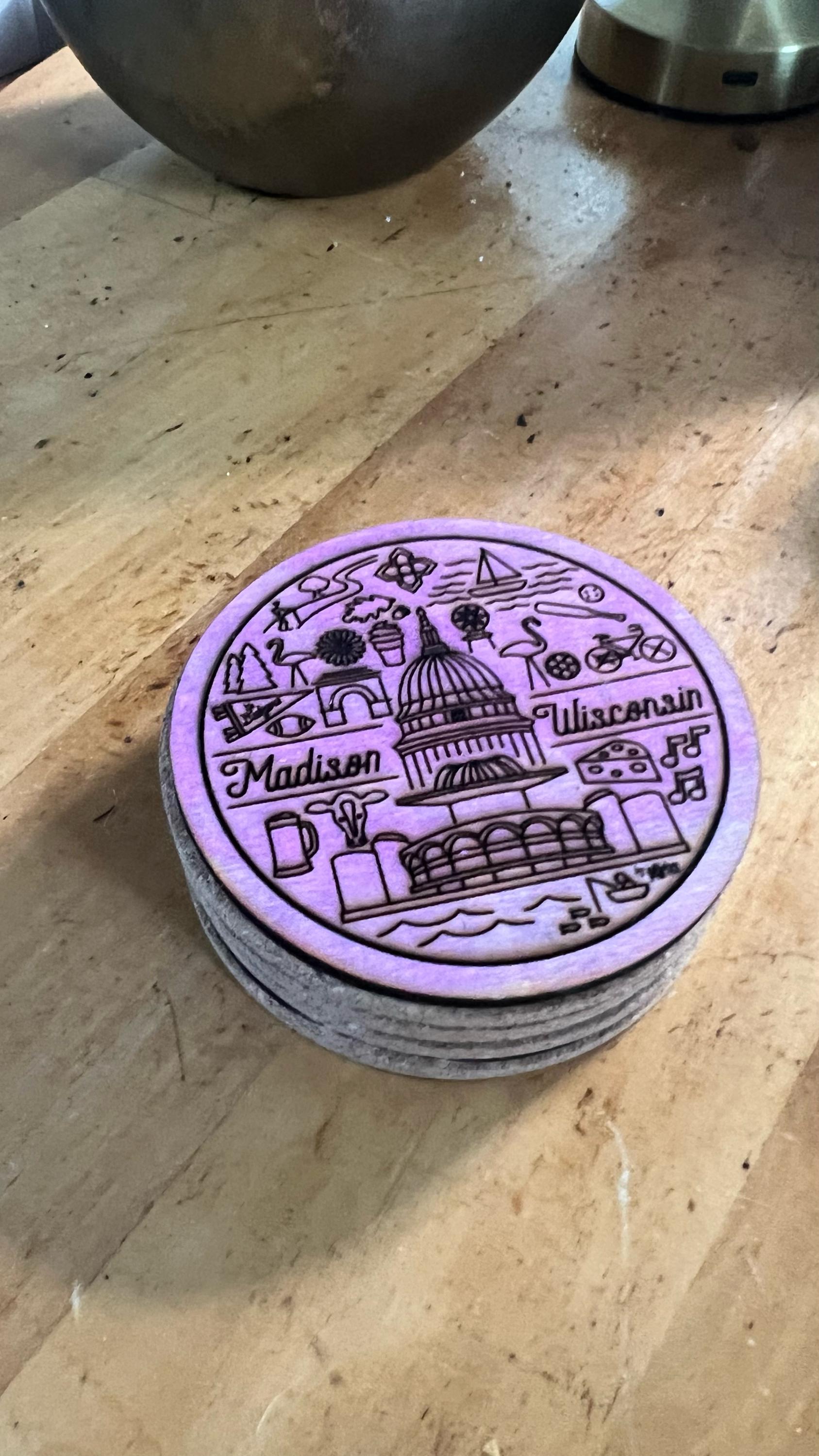 Madison Wisconsin Line Icons Coaster