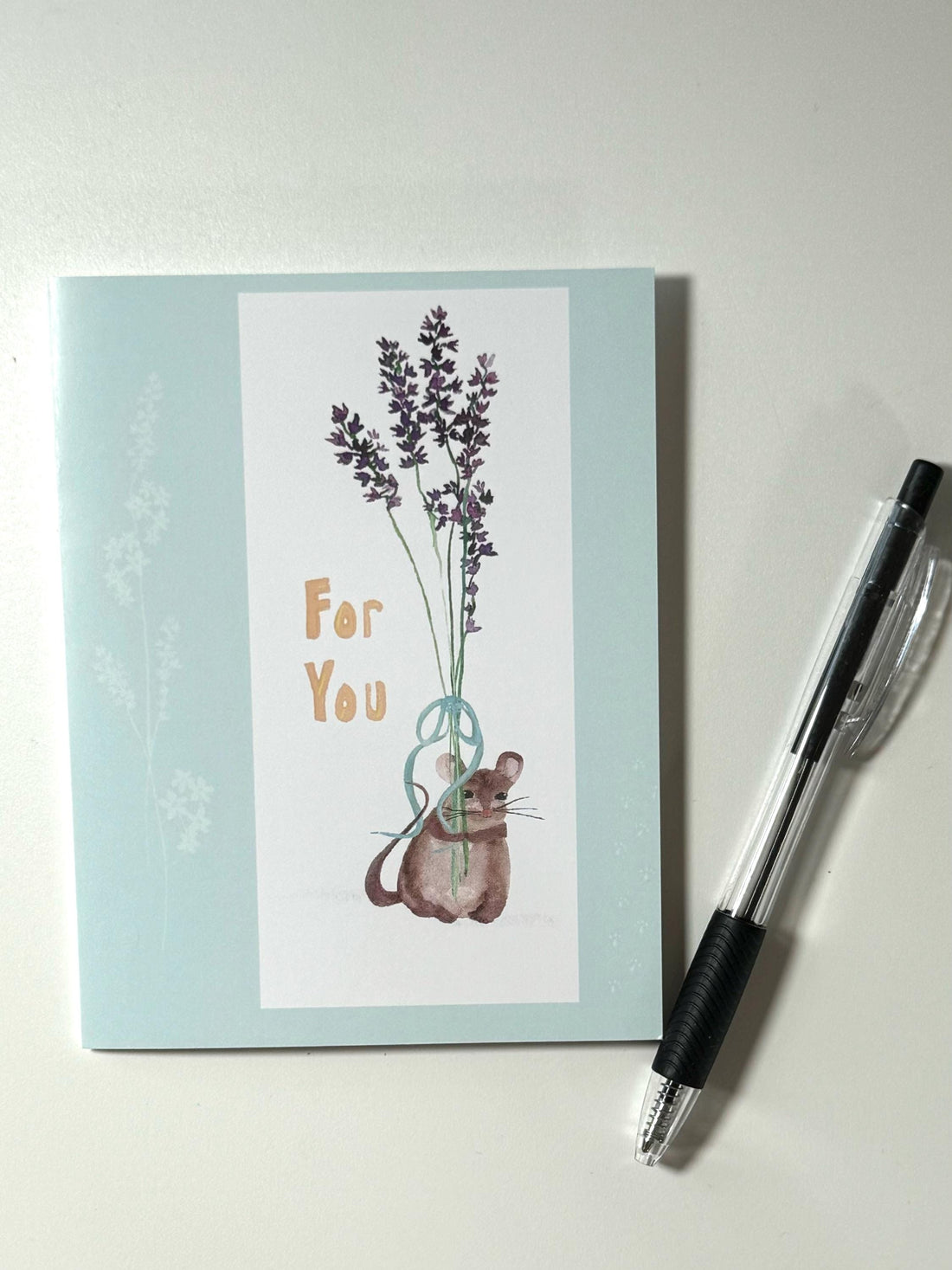 Watercolor Mouse Greeting Card: Floral Bouquet, Friendship Gift