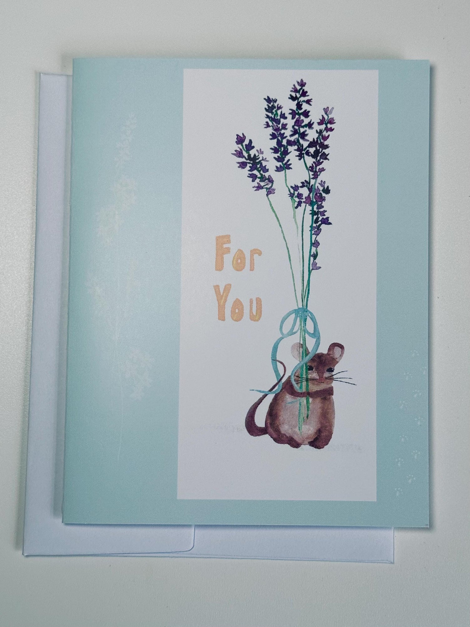 Watercolor Mouse Greeting Card: Floral Bouquet, Friendship Gift