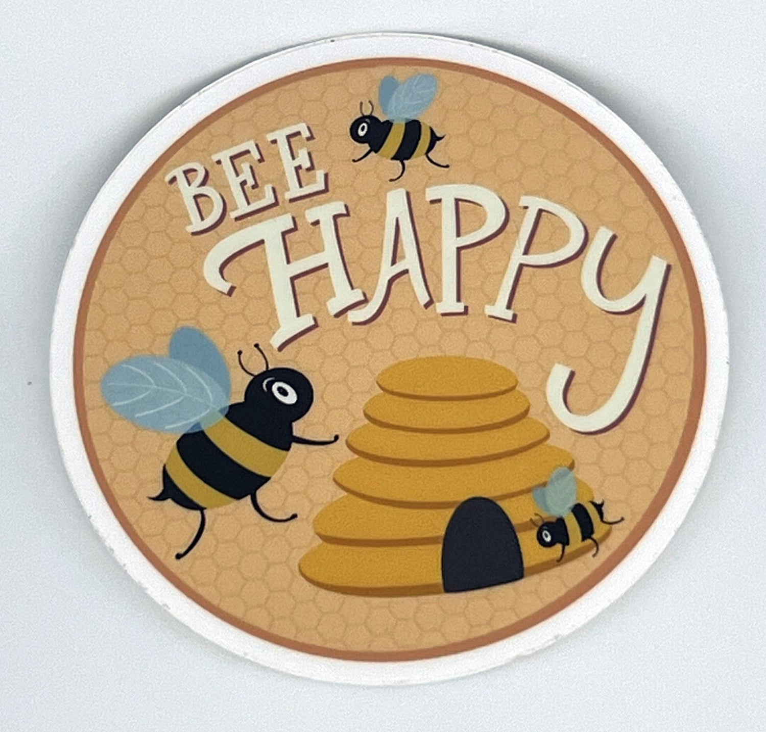 Bee Happy Vinyl Sticker | Original Bee Artwork for Laptops, Water Bottles