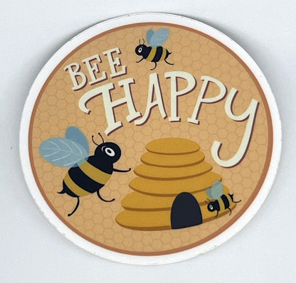 Bee Happy Vinyl Sticker | Original Bee Artwork for Laptops, Water Bottles
