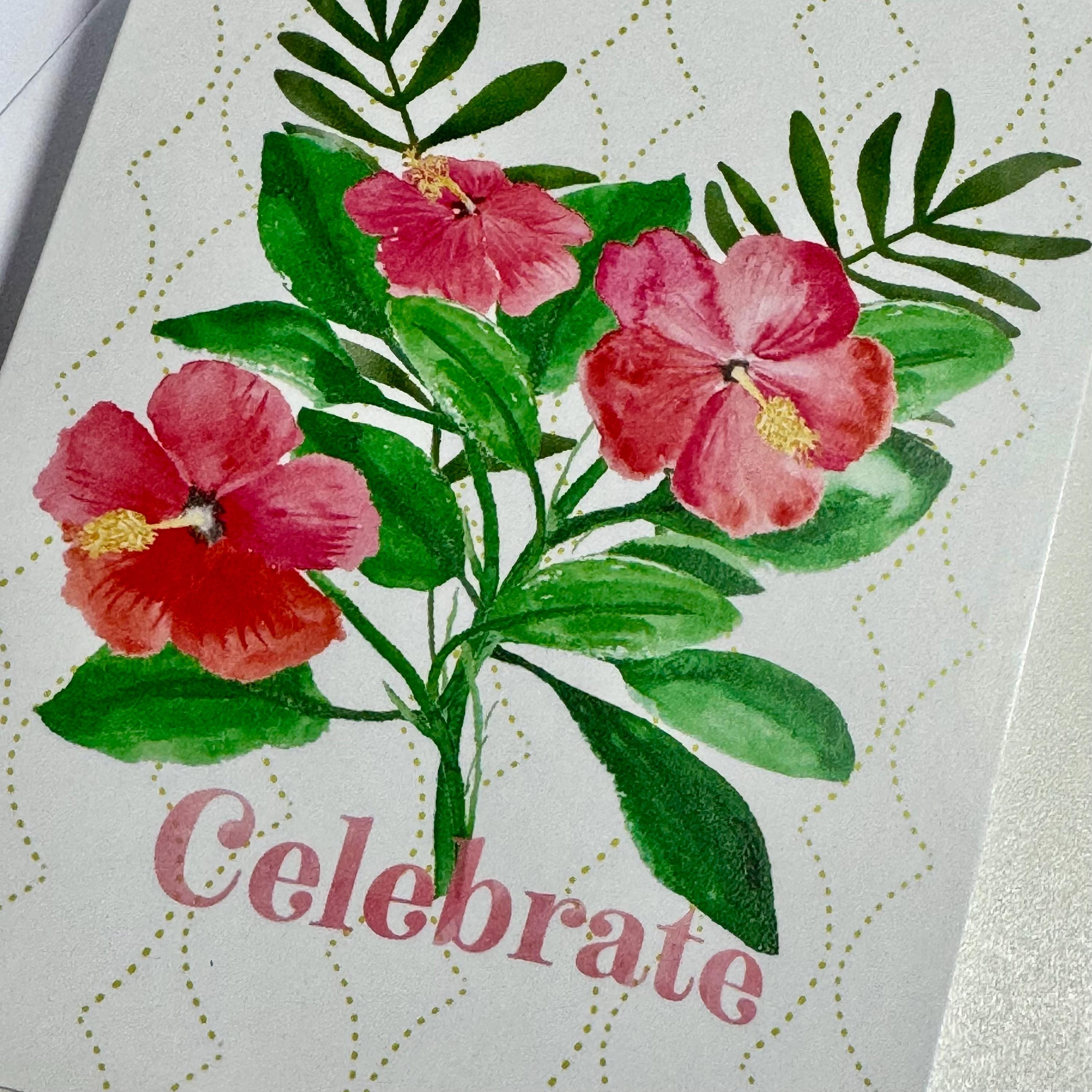 Watercolor Hibiscus Bouquet Card - Friendship, Love, Family
