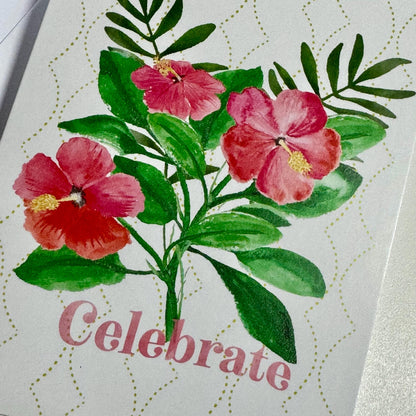 Watercolor Hibiscus Bouquet Card - Friendship, Love, Family