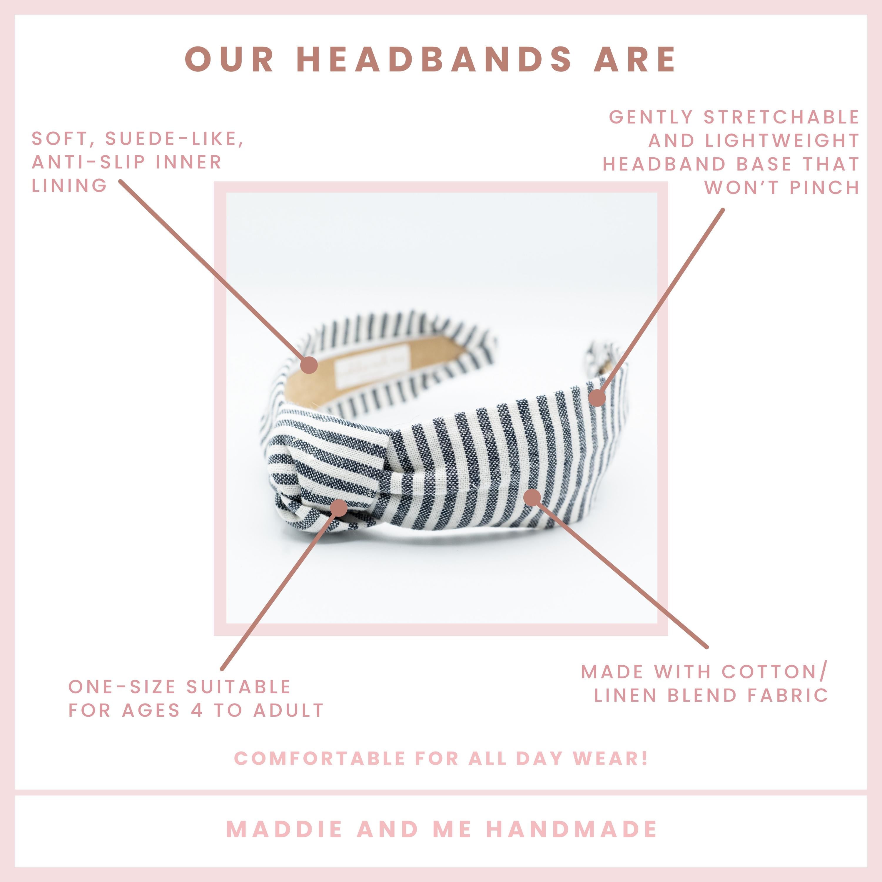 Striped Knot Headband, Linen Cotton Blend, Comfortable Alice Band