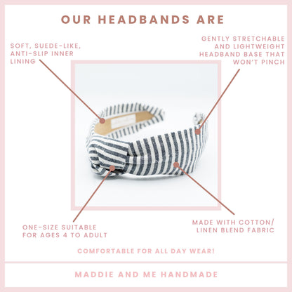 Striped Knot Headband, Linen Cotton Blend, Comfortable Alice Band