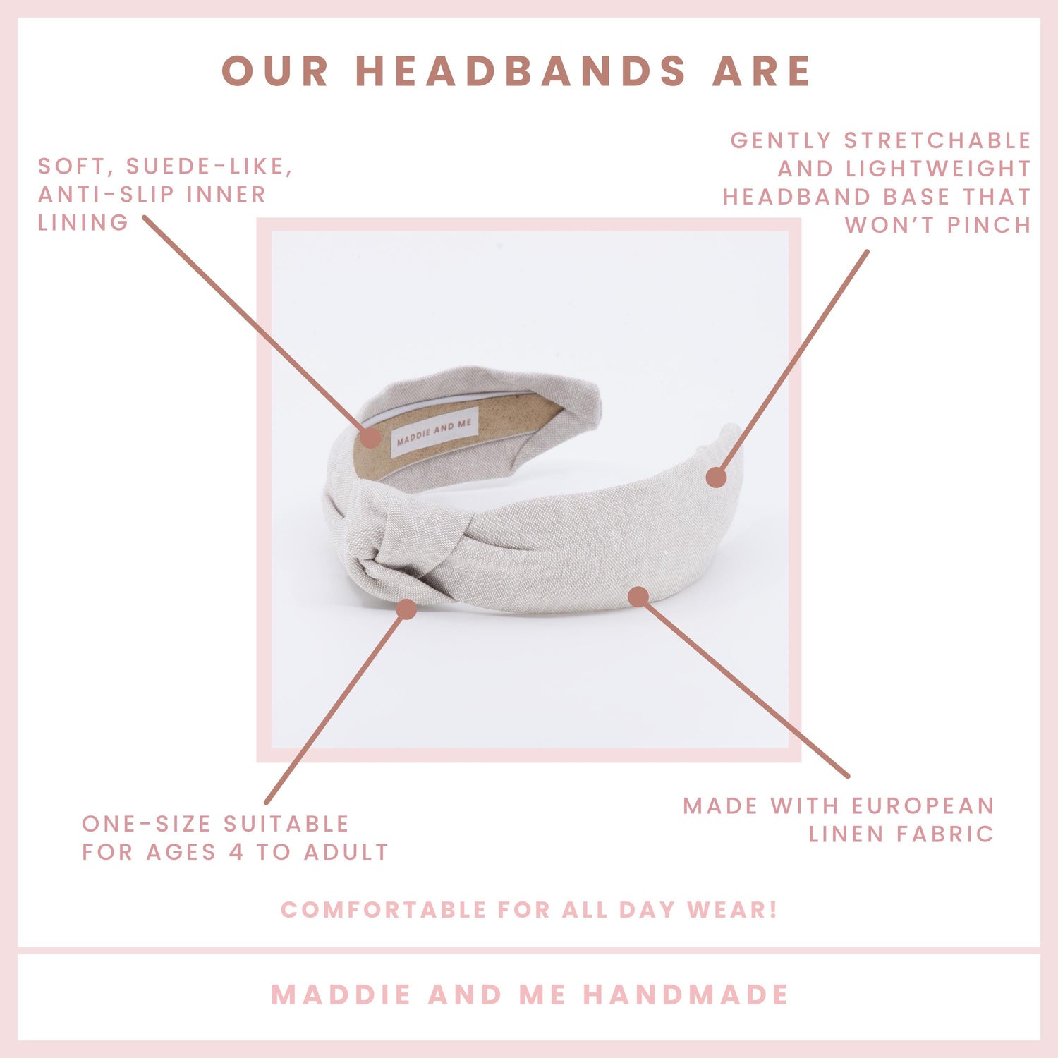 Knotted Linen Blend Headband, Neutral Fabric, Comfortable Fit