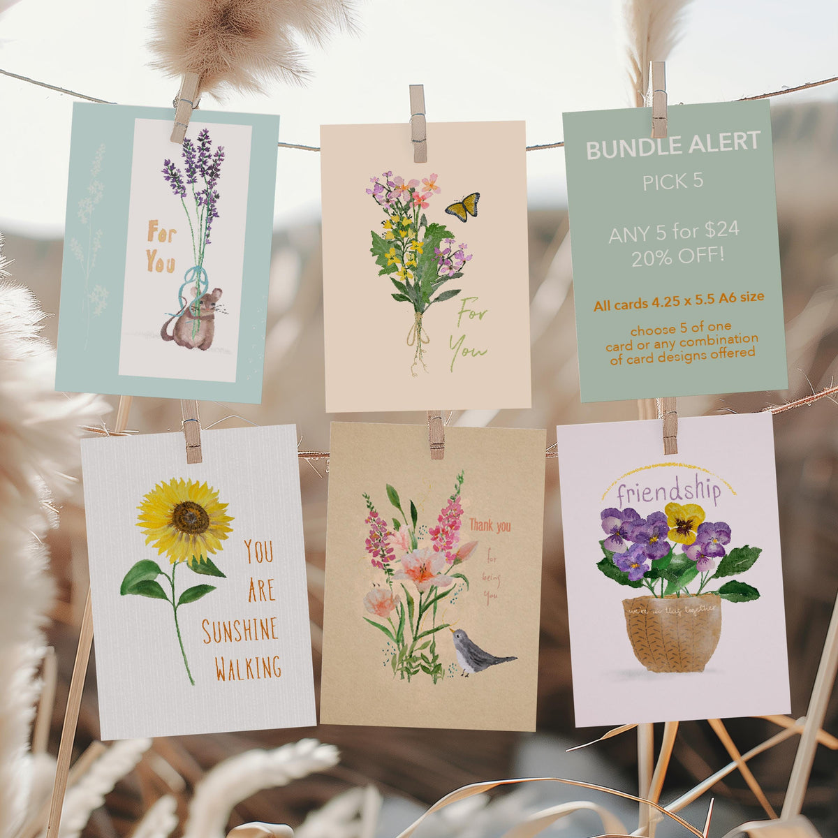 Watercolor Thank You Card: Floral Bird Design (A6 Size)