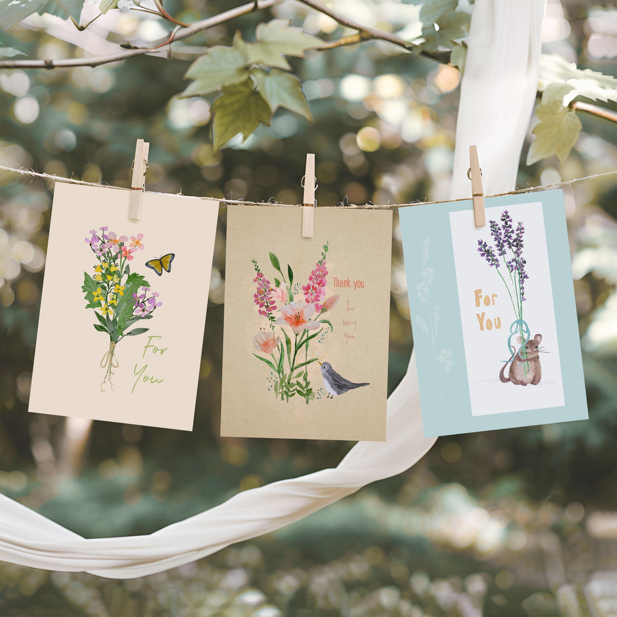 Watercolor Thank You Card: Floral Bird Design (A6 Size)