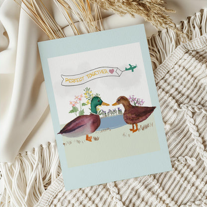 Mallard Ducks Anniversary Card, Watercolor Couple, Blank Greeting Card, Show your love