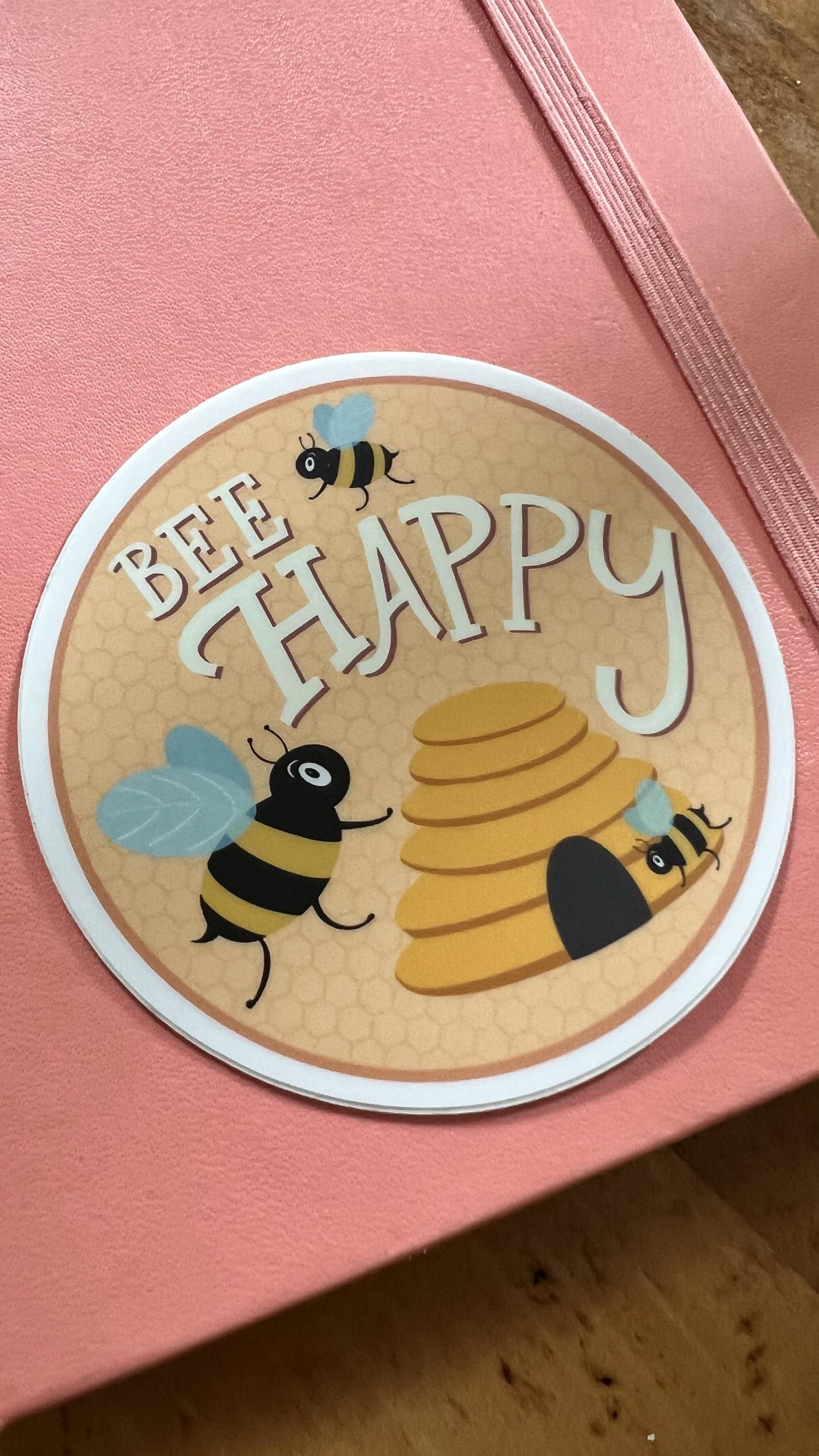 Bee Happy Vinyl Sticker | Original Bee Artwork for Laptops, Water Bottles