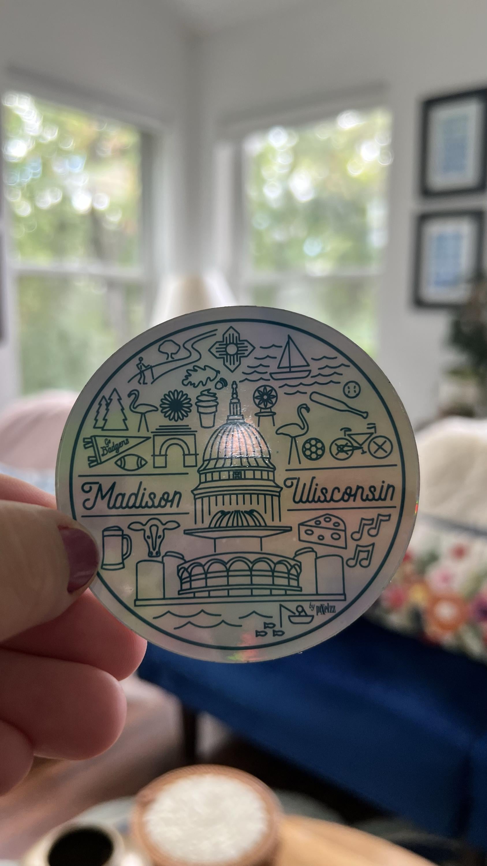 Madison Wisconsin Holographic Sticker | Rainbow Iridescent City Art | WI Isthmus Skyline Decal