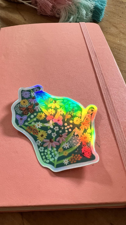 Wisconsin Wildflowers Holographic Sticker | Original Botanical Art