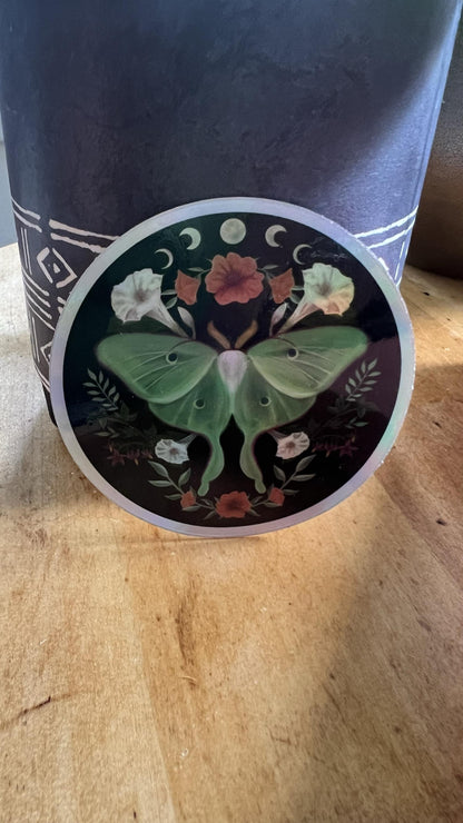 Holographic Luna Moth Sticker | Moon Phase Celestial Vinyl Decal (3 Inch)