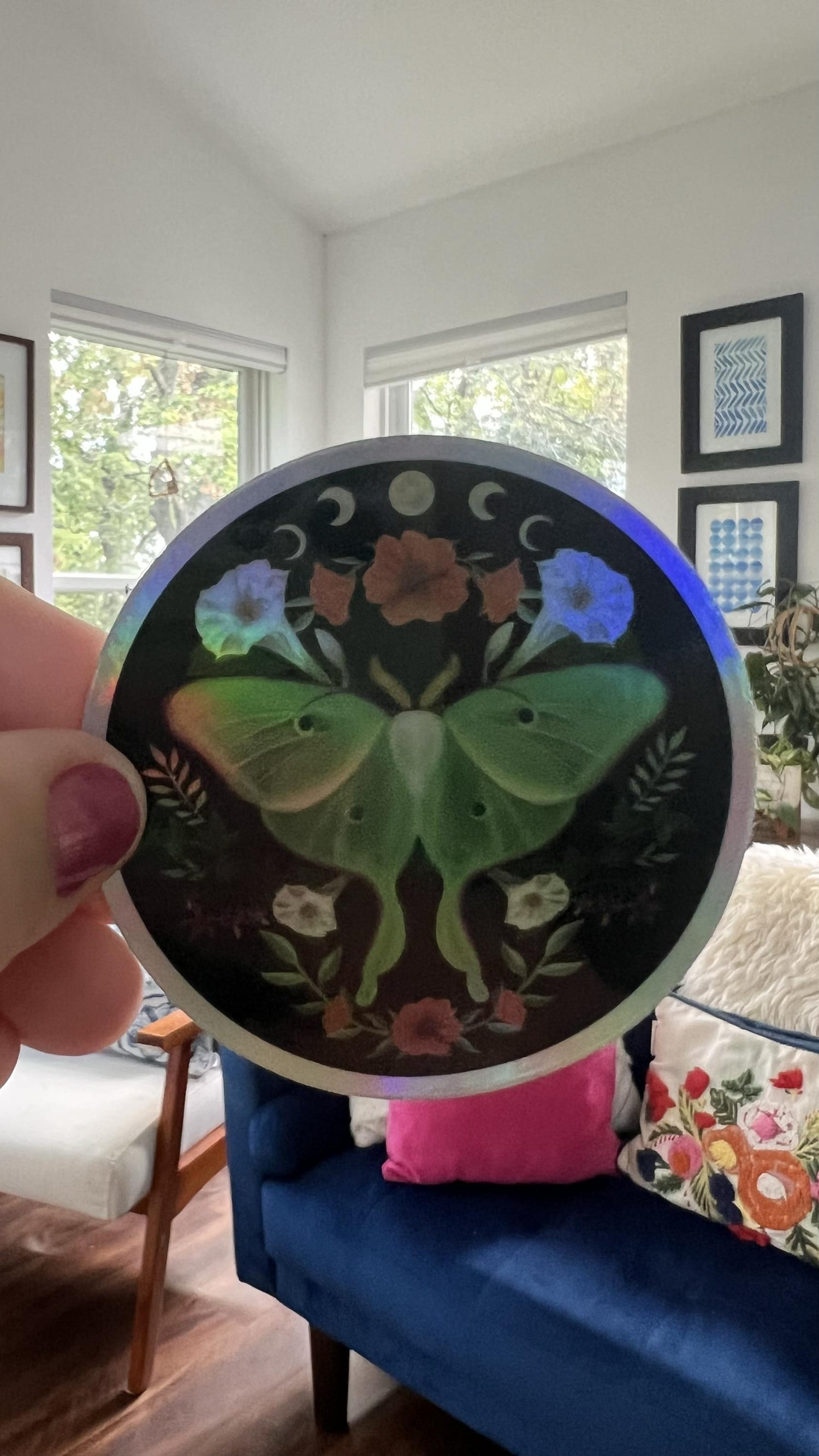 Holographic Luna Moth Sticker | Moon Phase Celestial Vinyl Decal (3 Inch)