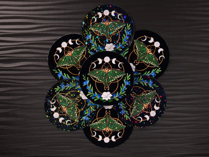 Moon Moth Sticker: Lunar Phases, Witchy Decal, Original Hand-Painted Art