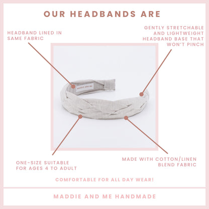 Light Tan Braided Linen Headband: Neutral Turban Style