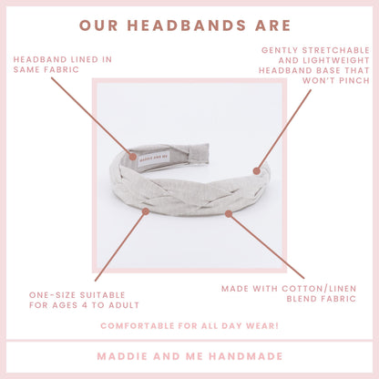 Light Tan Braided Linen Headband: Neutral Turban Style