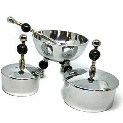 Bowl Set with green ceramic legs and spoon, perfect for serving dips and condiments for special occasions