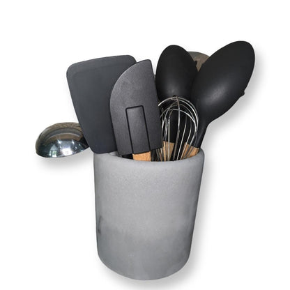 Gray Concrete Utensil Holder – Modern, Minimalist Kitchen Organization. Indoor/Outdoor Planter With Drain Hole