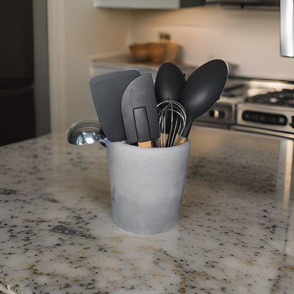 Gray Concrete Utensil Holder – Modern, Minimalist Kitchen Organization. Indoor/Outdoor Planter With Drain Hole