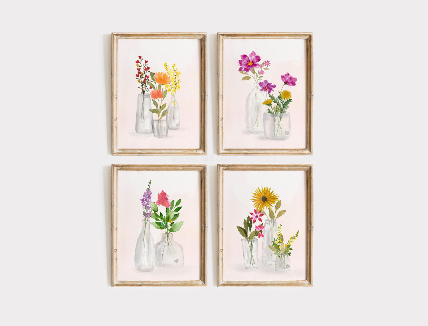 Pink Carnation Watercolor Art Print: Floral Vase Painting