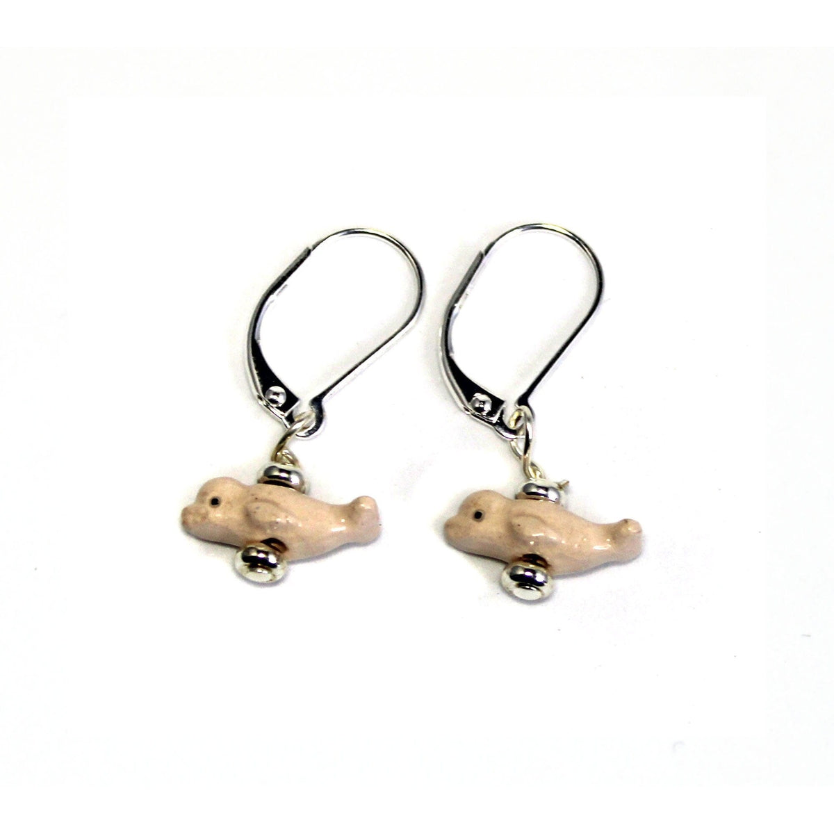 Beluga whale earrings, tiny hand-painted animal jewelry, perfect unique gift for ocean lovers.
