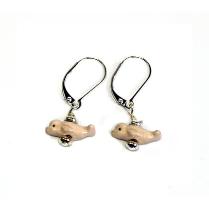 Beluga whale earrings, tiny hand-painted animal jewelry, perfect unique gift for ocean lovers.