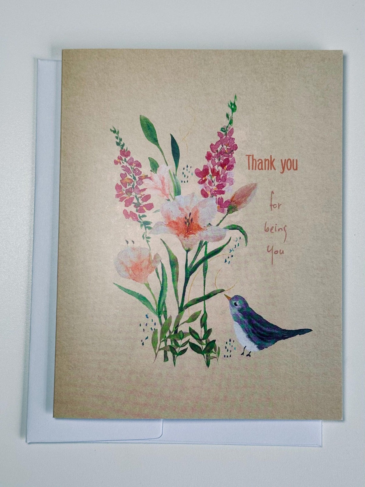 Watercolor Thank You Card: Floral Bird Design (A6 Size)