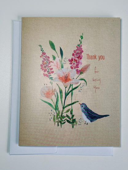 Watercolor Thank You Card: Floral Bird Design (A6 Size)
