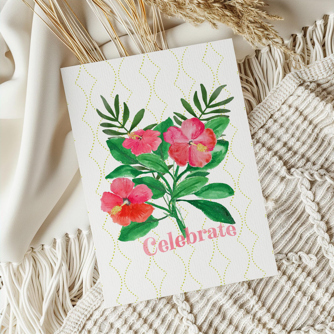 Watercolor Hibiscus Bouquet Card - Friendship, Love, Family