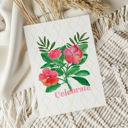 Watercolor Hibiscus Bouquet Card - Friendship, Love, Family