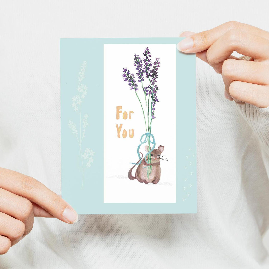 Watercolor Mouse Greeting Card: Floral Bouquet, Friendship Gift