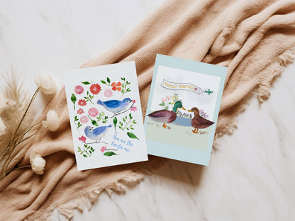 Mallard Ducks Anniversary Card, Watercolor Couple, Blank Greeting Card, Show your love
