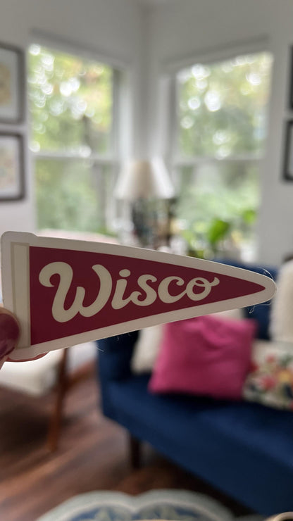 Wisco Pennant Sticker | Retro Wisconsin Pride Vinyl Decal | Laptop Water Bottle Accessory