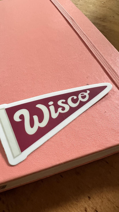 Wisco Pennant Sticker | Retro Wisconsin Pride Vinyl Decal | Laptop Water Bottle Accessory