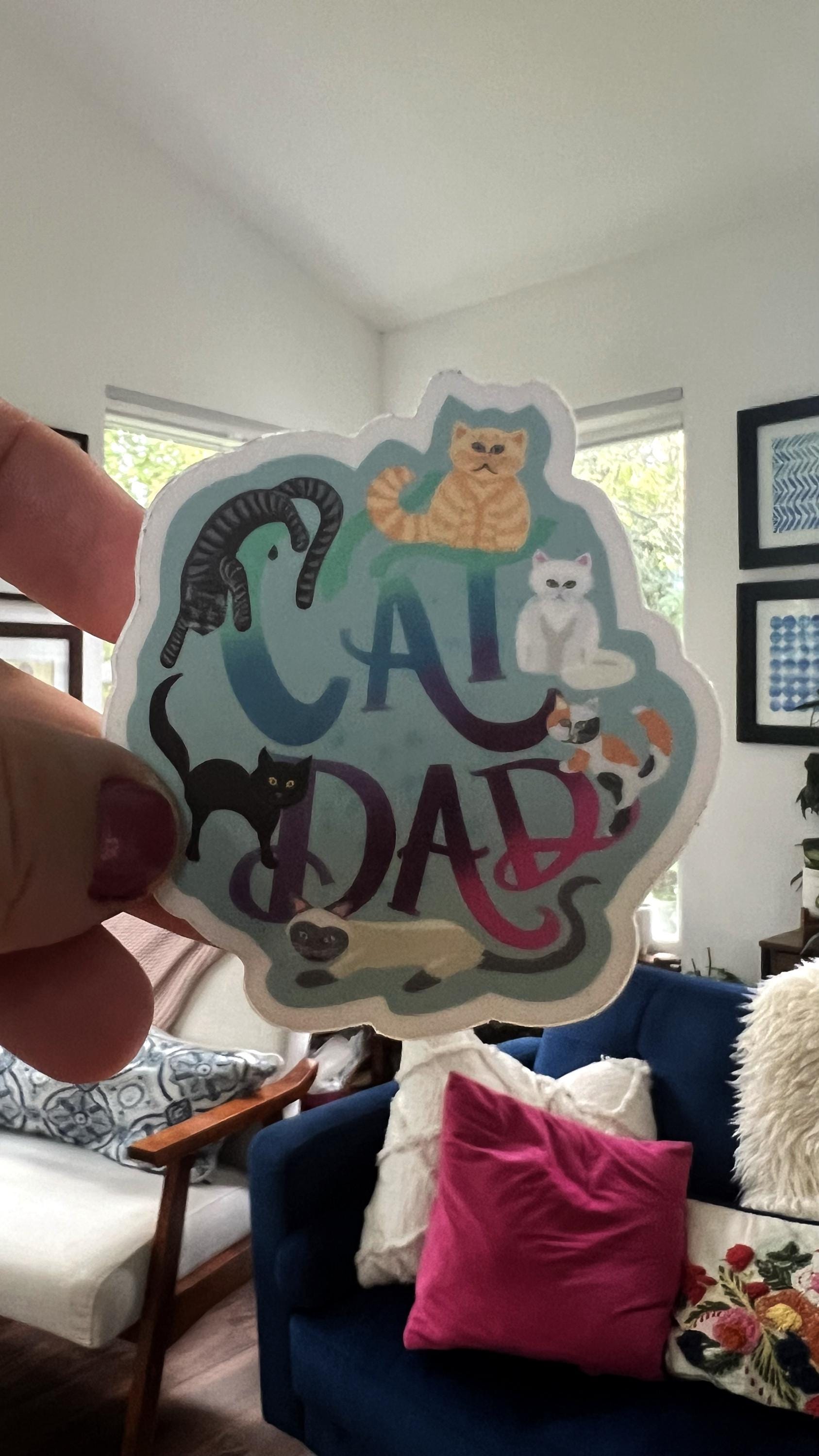 Cat Dad Sticker – Waterproof Vinyl Decal for Laptop, Water Bottle – Original Illustration