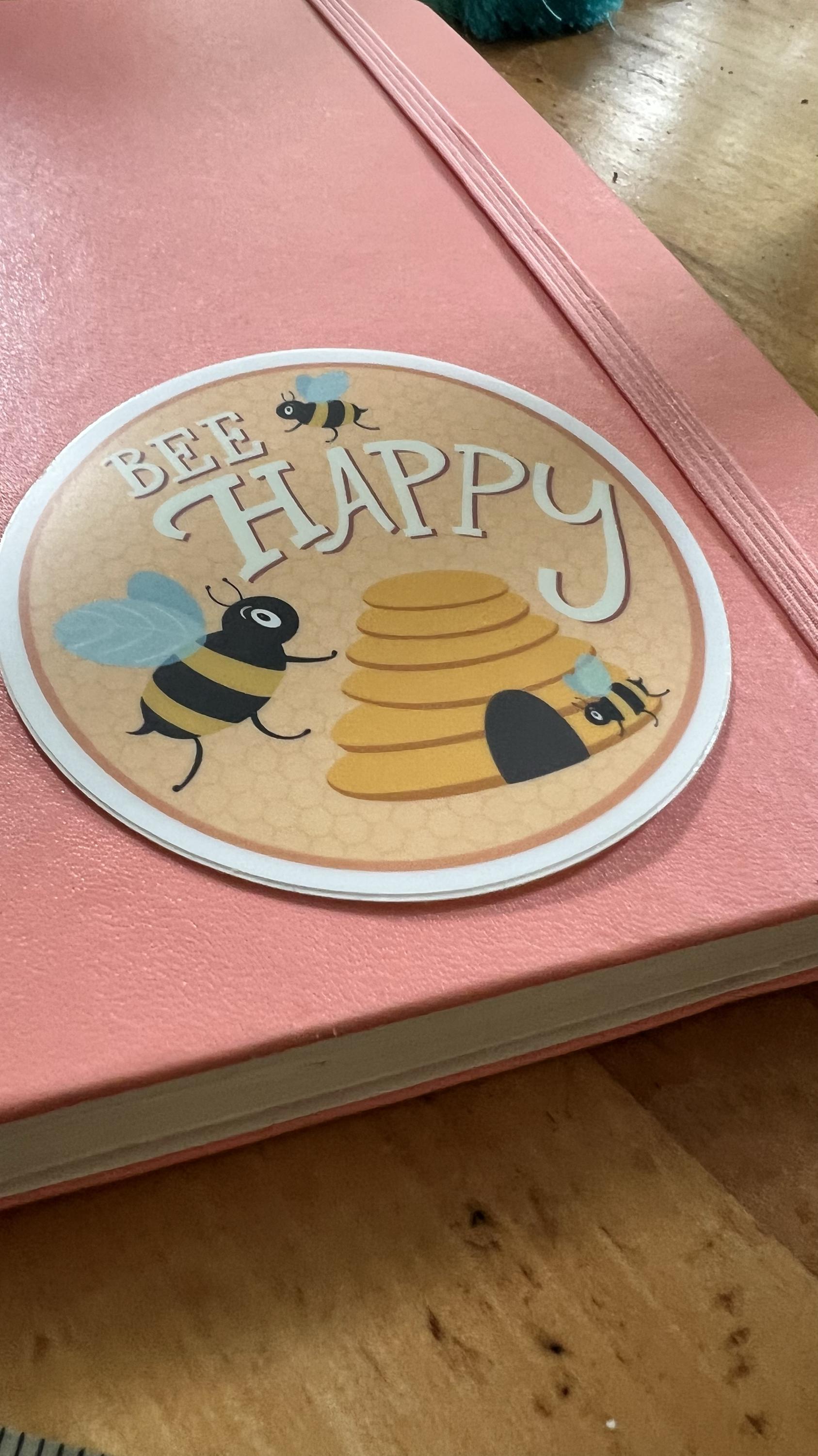 Bee Happy Vinyl Sticker | Original Bee Artwork for Laptops, Water Bottles