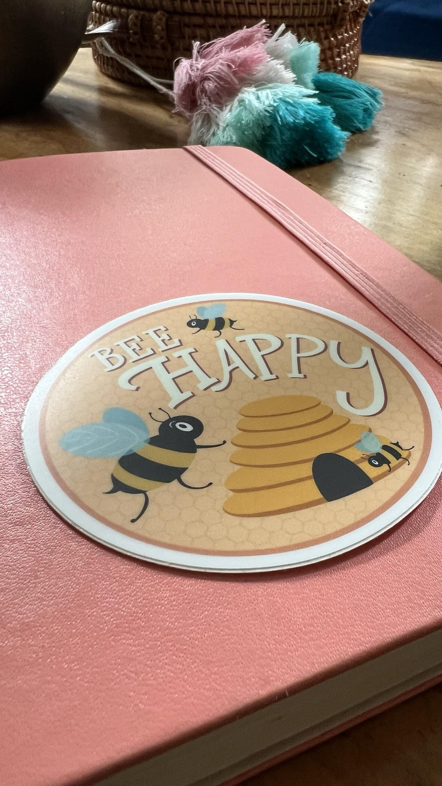 Bee Happy Vinyl Sticker | Original Bee Artwork for Laptops, Water Bottles