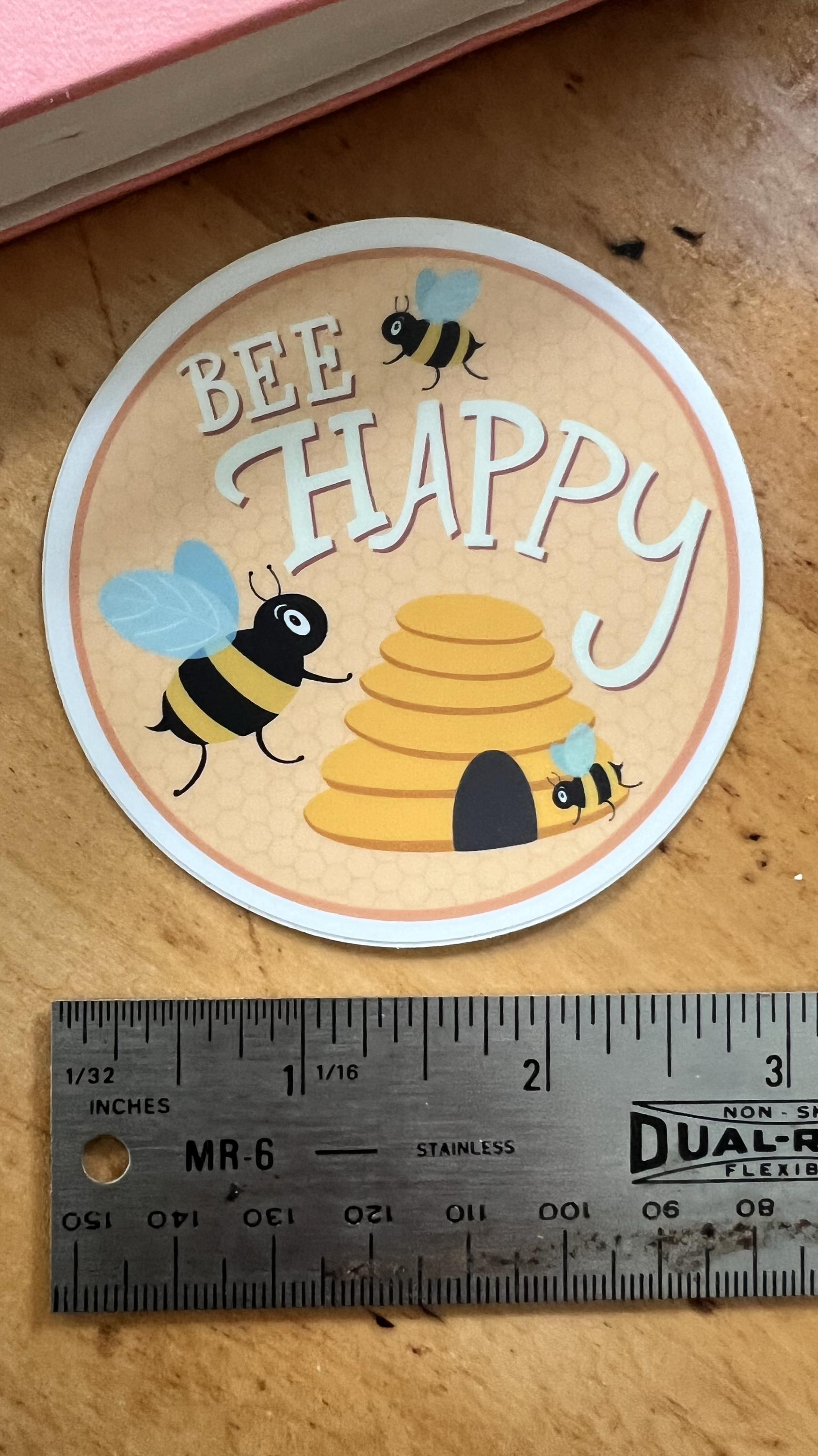 Bee Happy Vinyl Sticker | Original Bee Artwork for Laptops, Water Bottles