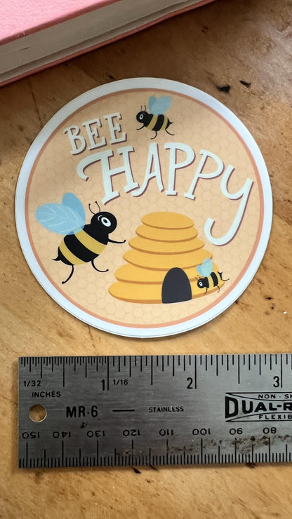 Bee Happy Vinyl Sticker | Original Bee Artwork for Laptops, Water Bottles