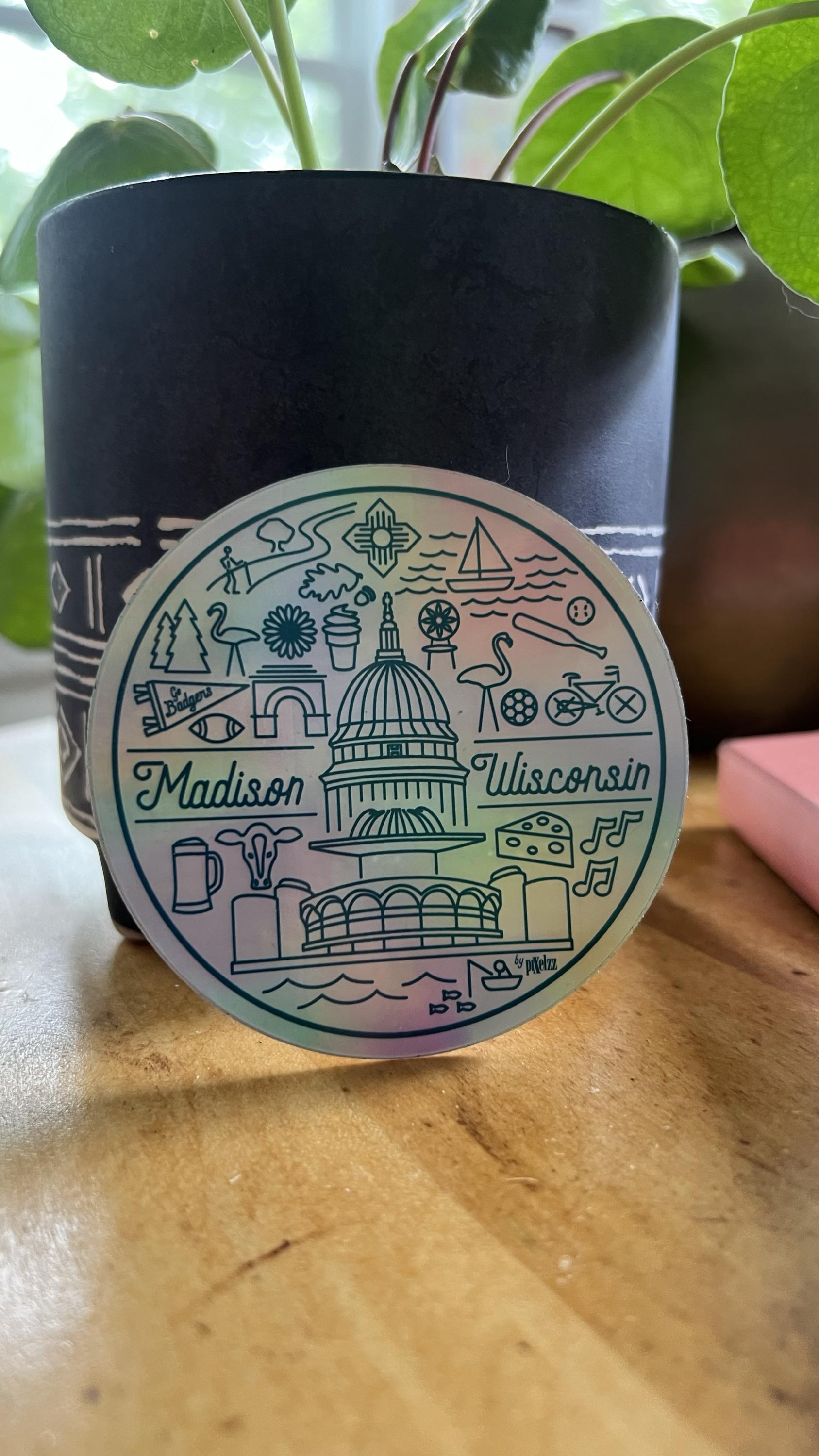 Madison Wisconsin Holographic Sticker | Rainbow Iridescent City Art | WI Isthmus Skyline Decal
