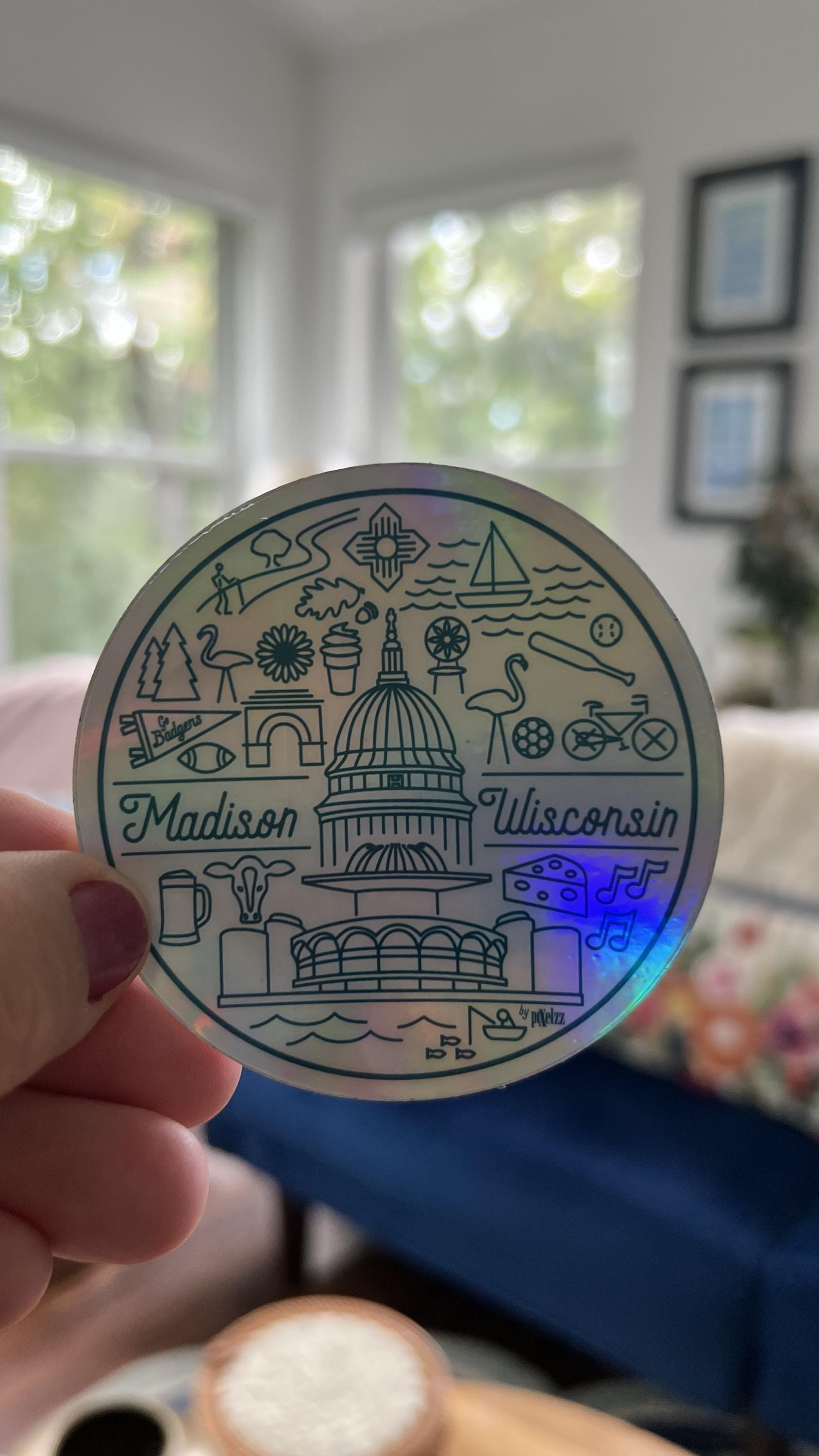 Madison Wisconsin Holographic Sticker | Rainbow Iridescent City Art | WI Isthmus Skyline Decal