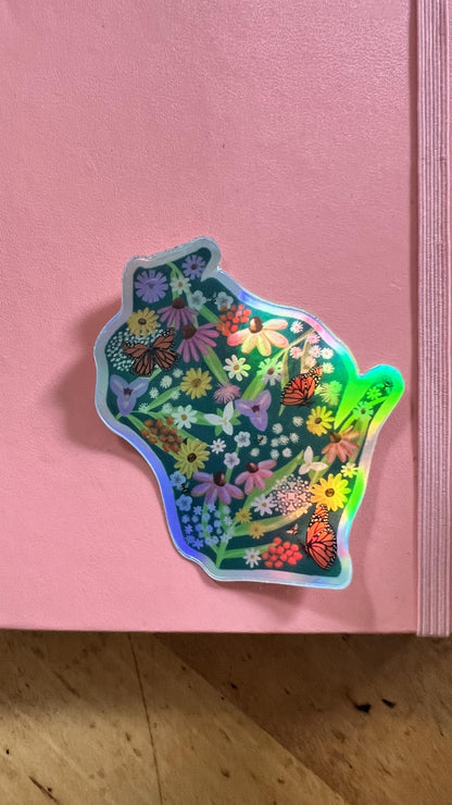 Wisconsin Wildflowers Holographic Sticker | Original Botanical Art